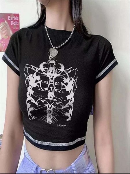 Aesthetic Skeleton Yarım Kadın Crop