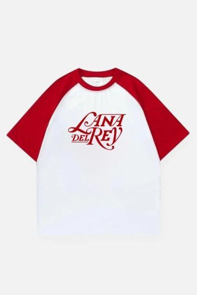 Beyaz Unisex Kırmızı Reglan Lana Del Rey T-Shirt