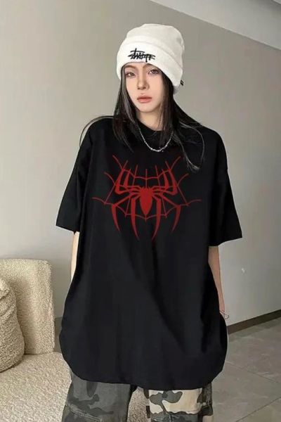 Siyah Unisex Spider Web T-Shirt