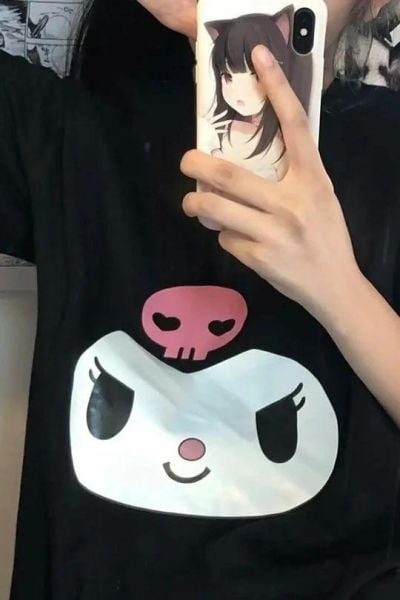 Siyah Unisex Anime Kuromi Harajuku T-Shirt