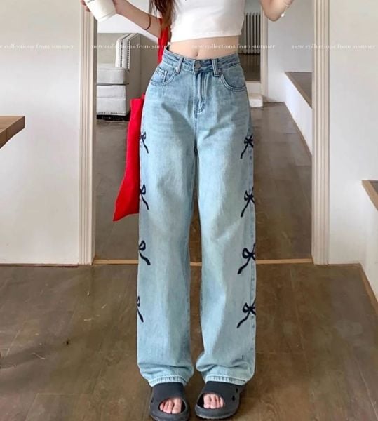 Kurdele Detaylı Baggy Pantolon Jean