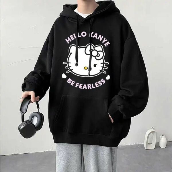 Hello Kanye Be Fearless Baskılı Oversize Kalın Kumaş Siyah Unisex Kapüşonlu Sweatshirt