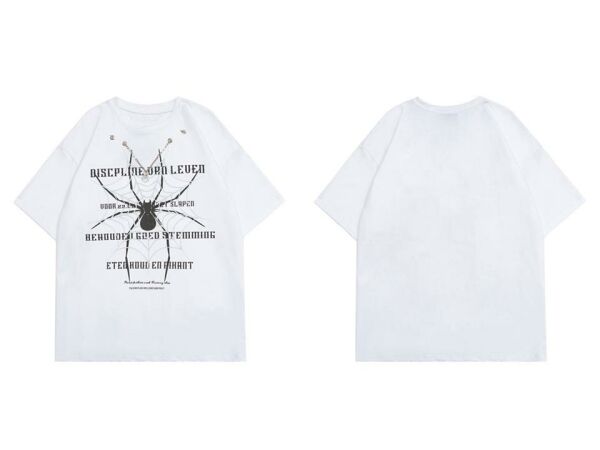 Spider Zincir Detaylı Spider Baskılı Beyaz Unisex Oversize T-shirt