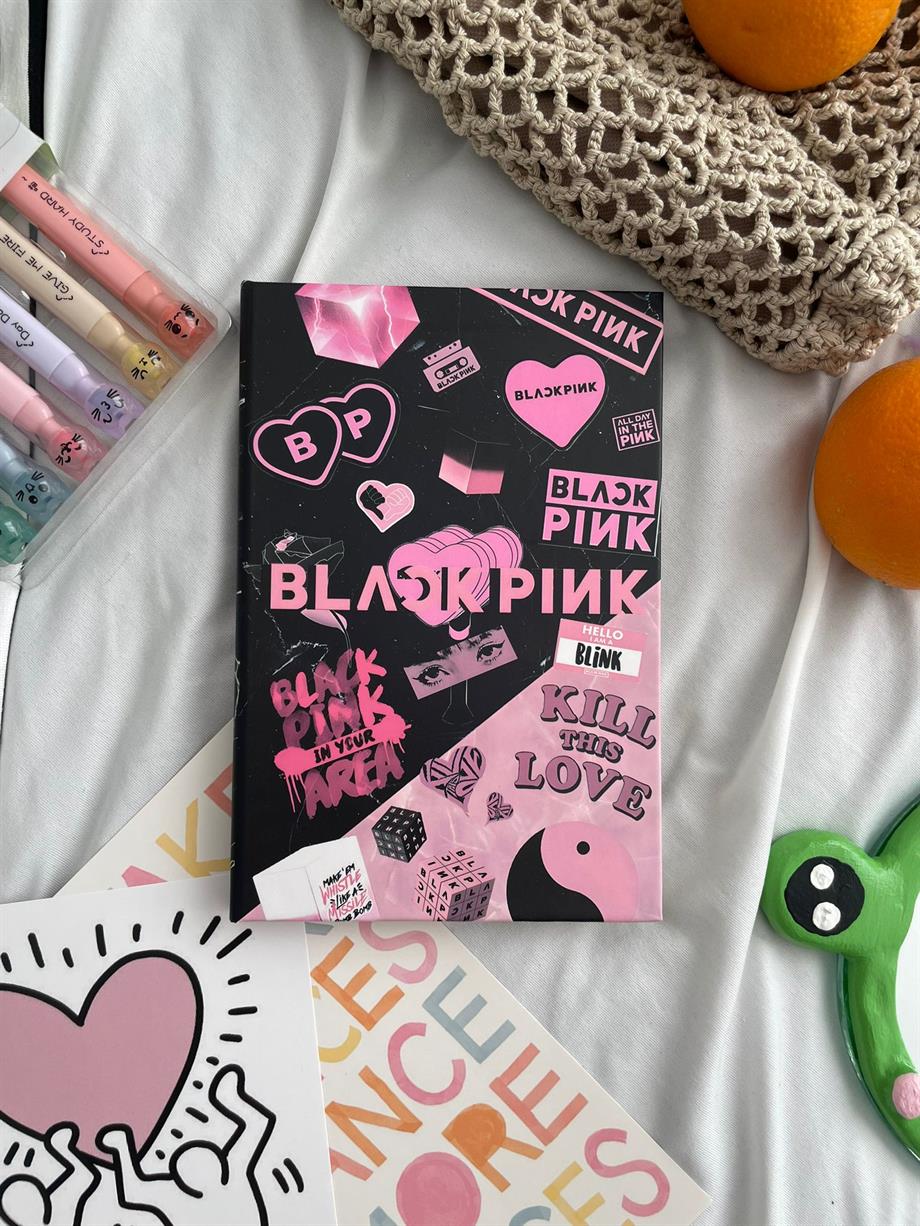 Black Pink Kolaj Lastikli Sert Kapak Defter