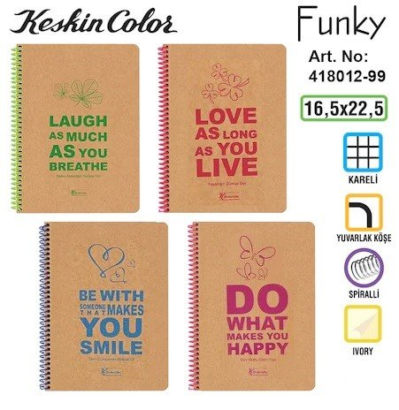 Keskin Color Funky Spiralli Sert Kapak 100 Yaprak Kareli Defter