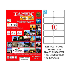 Tanex TW-2010 Hazır Etiket A4 99,1 x 57 mm Lazer Etiket 100 Adet
