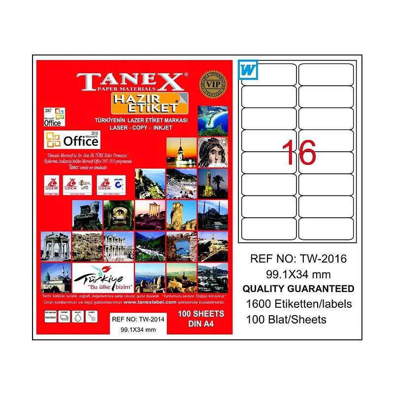 Tanex TW-2016 Hazır Etiket A4 99,1 x 34 mm Lazer Etiket 100 Adet