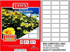 Tanex Mini Computer Labels Hazır Etiket 3172 Pcs 20 x 55 mm Lazer Etiket 100 Adet
