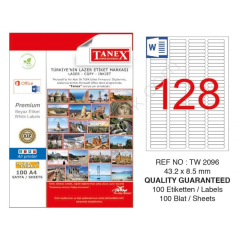 Tanex TW-2096 Hazır Etiket A4 43,2 x 8,5 mm Lazer Etiket 100 Adet