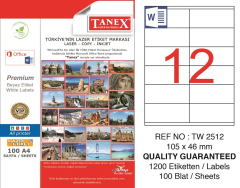 Tanex TW-2512 Hazır Etiket A4 105 x 46 mm Lazer Etiket 100 Adet