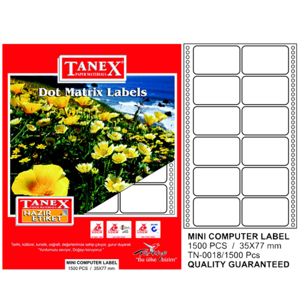 Tanex Mini Computer Labels Hazır Etiket 1500 Pcs 35 x 77 mm Lazer Etiket 100 Adet