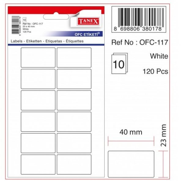 Tanex SB-09 Mini Computer Labels Hazır Etiket 23 x 40 mm Lazer Etiket