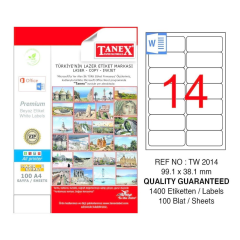 Tanex TW-2014 Hazır Etiket A4 99,1 x 38,1 mm Lazer Etiket 100 Adet