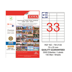 Tanex TW-2133 Hazır Etiket A4 70x25 mm Lazer Etiket 100 Adet