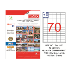 Tanex TW-2270 Hazır Etiket A4 40x20 mm Lazer Etiket 100 Adet