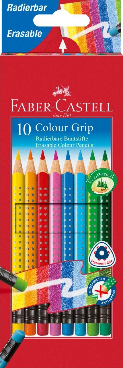 Faber-Castell Grip 2001 Silinebilir Kuru Boya Kalemi 10 Renk