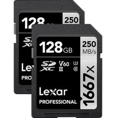 Lexar 128GB Professional 1667x SDXC 250MB/sn V60 Hafıza Kartı (2'li Paket)
