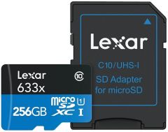Lexar 256GB microSDXC 100MB/sn 4K Class 10 Hafıza Kartı + SD Adaptör