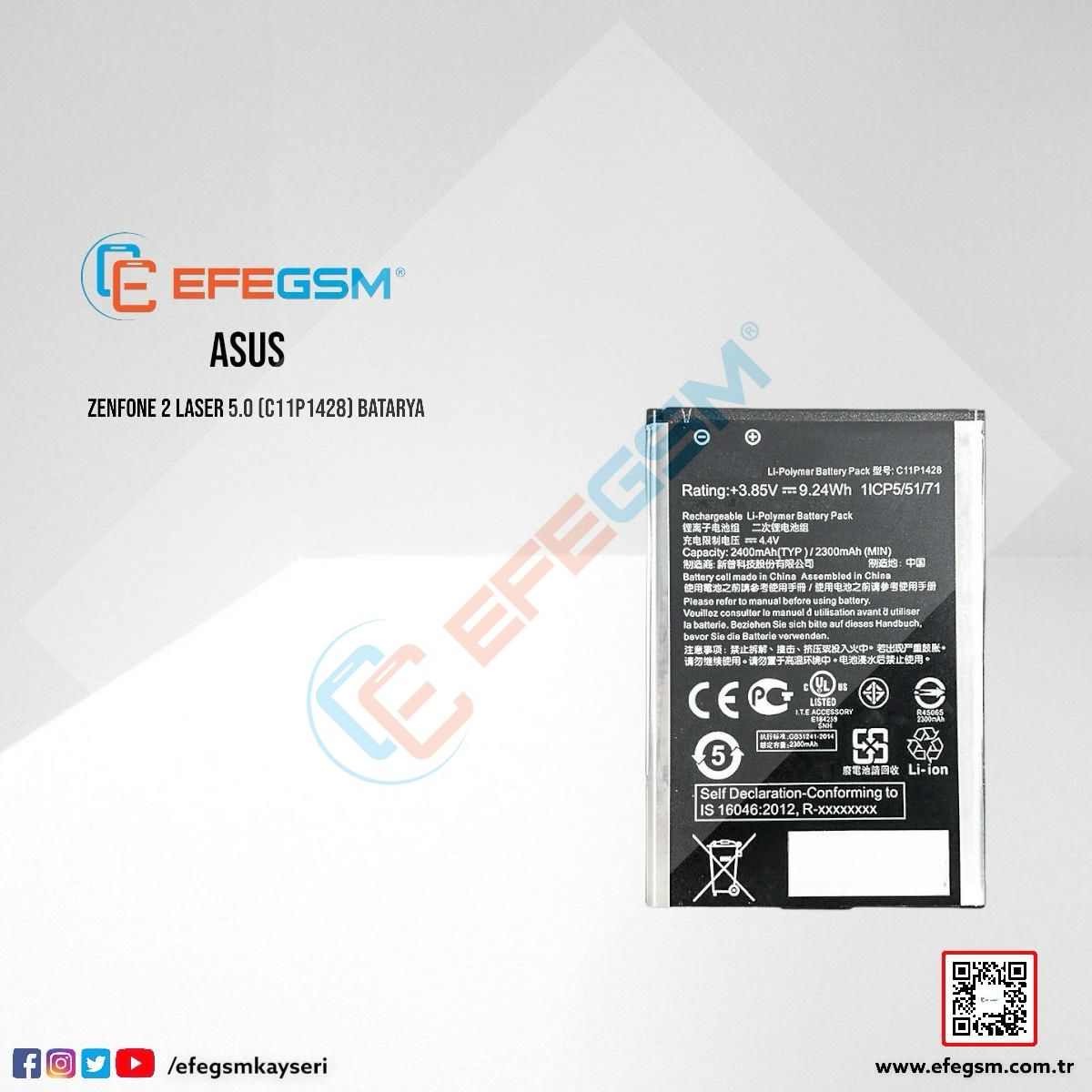 Asus Zenfone 2 Laser 5.0 (C11P1428) Batarya