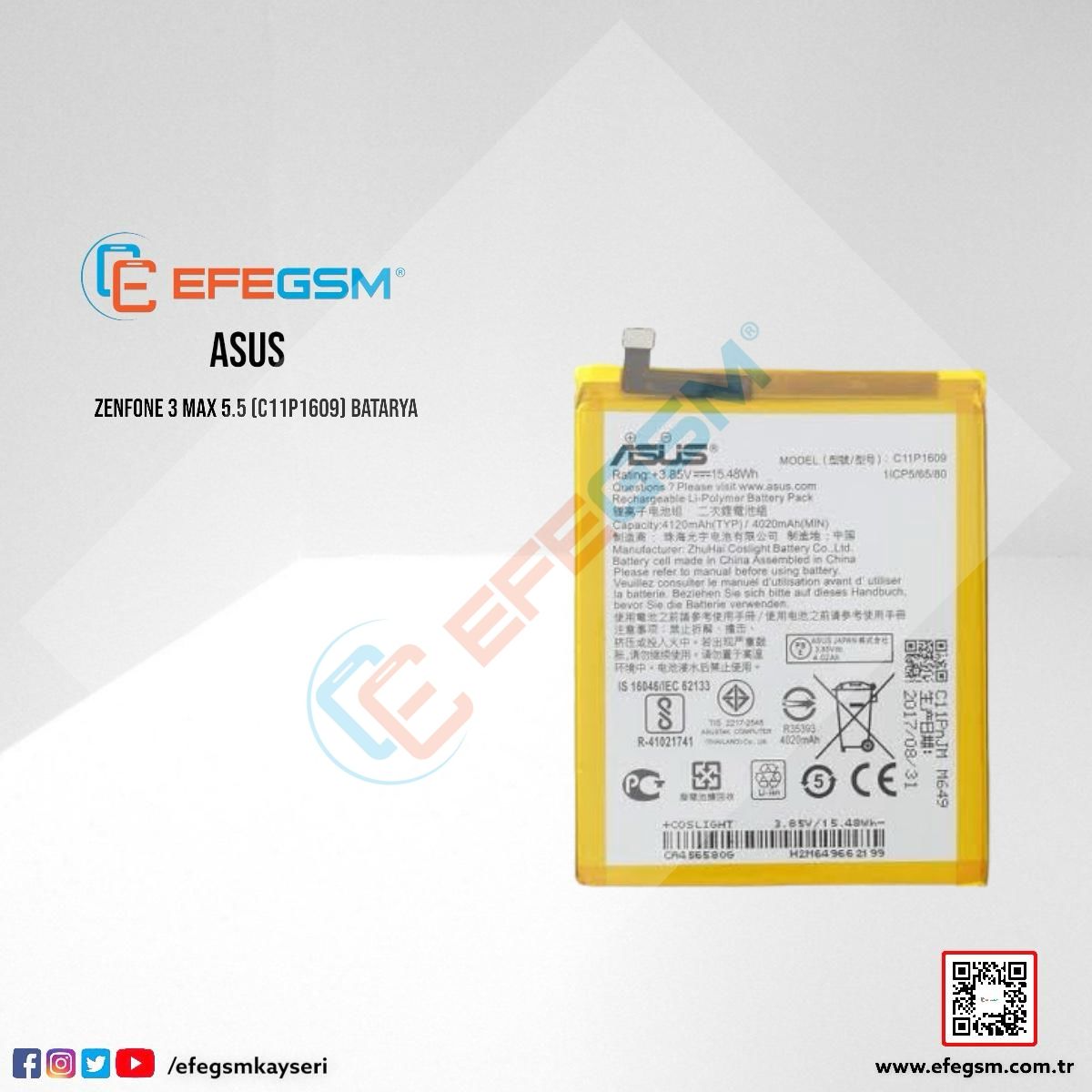 Asus Zenfone 3 Max 5.5 (C11P1609) Batarya