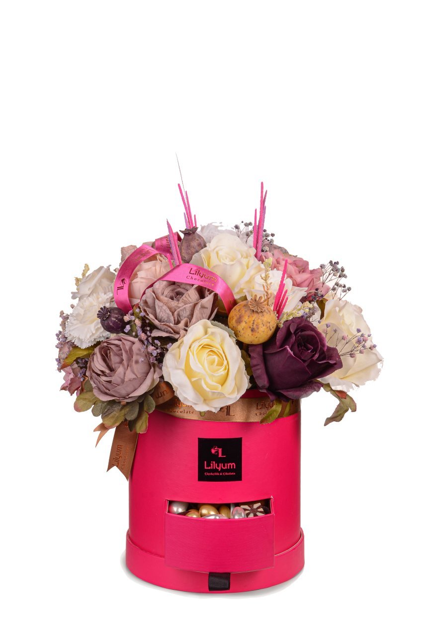 Yapay ve Kuru Çiçek Tasarım (Çikolatalı) Flowerbox