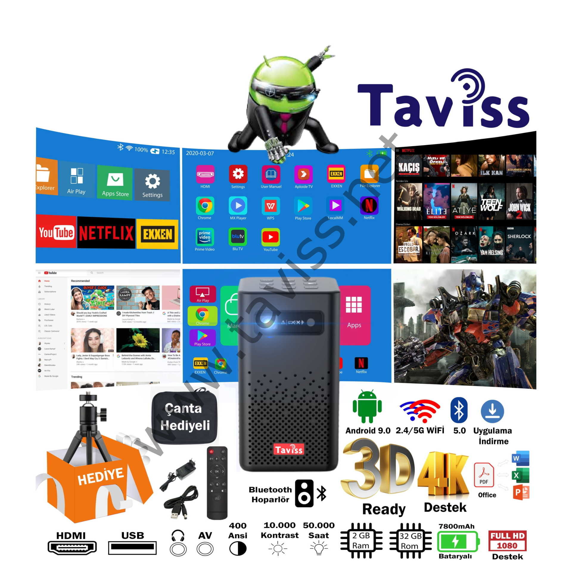 Taviss TR-20 Pro Smart Projeksiyon Cihazı