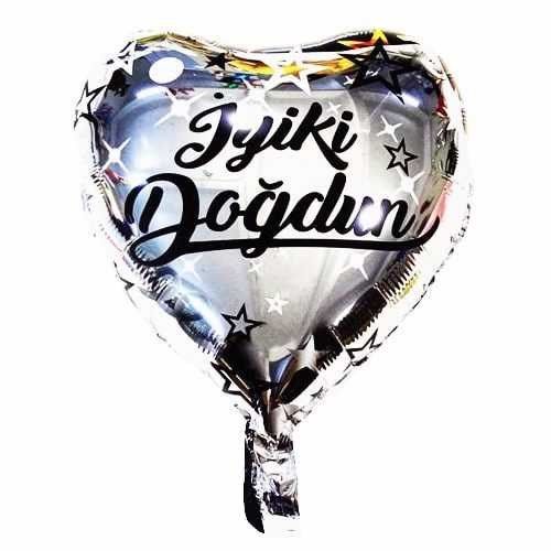 Gümüş İyi Ki Doğdun Kalp Folyo Balon 45 cm