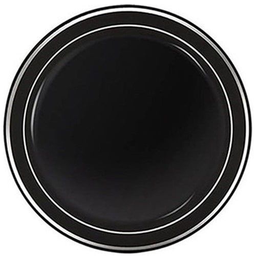 Siyah Üzeri Gümüş Çizgili Lüks Mika Yuvarlak Tabak 26 cm 6 Adet