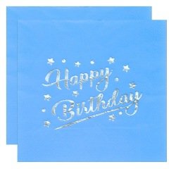 Mavi Üzeri Gümüş Happy Birthday Peçete 16 Adet
