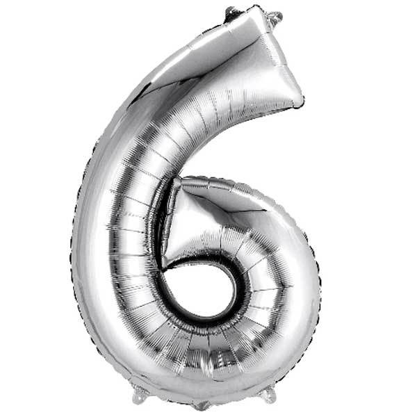 6 Rakam Folyo Gümüş Balon Küçük 35 cm