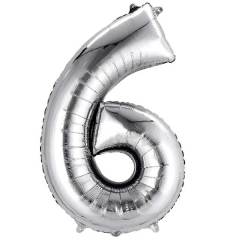 6 Rakam Folyo Gümüş Balon Büyük 100 cm