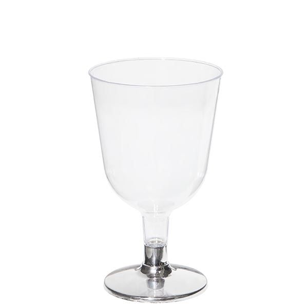 Plastik Şarap Bardağı Gümüş Ayaklı 150 cc