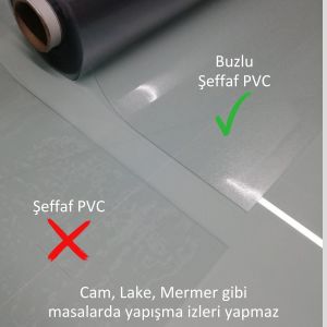 1,4 mm Renksiz Buzlu Şeffaf PVC Kalın Koruyucu Masa Örtüsü (Cam / Lake / Mermerde Yapışma İzi Yapmaz)
