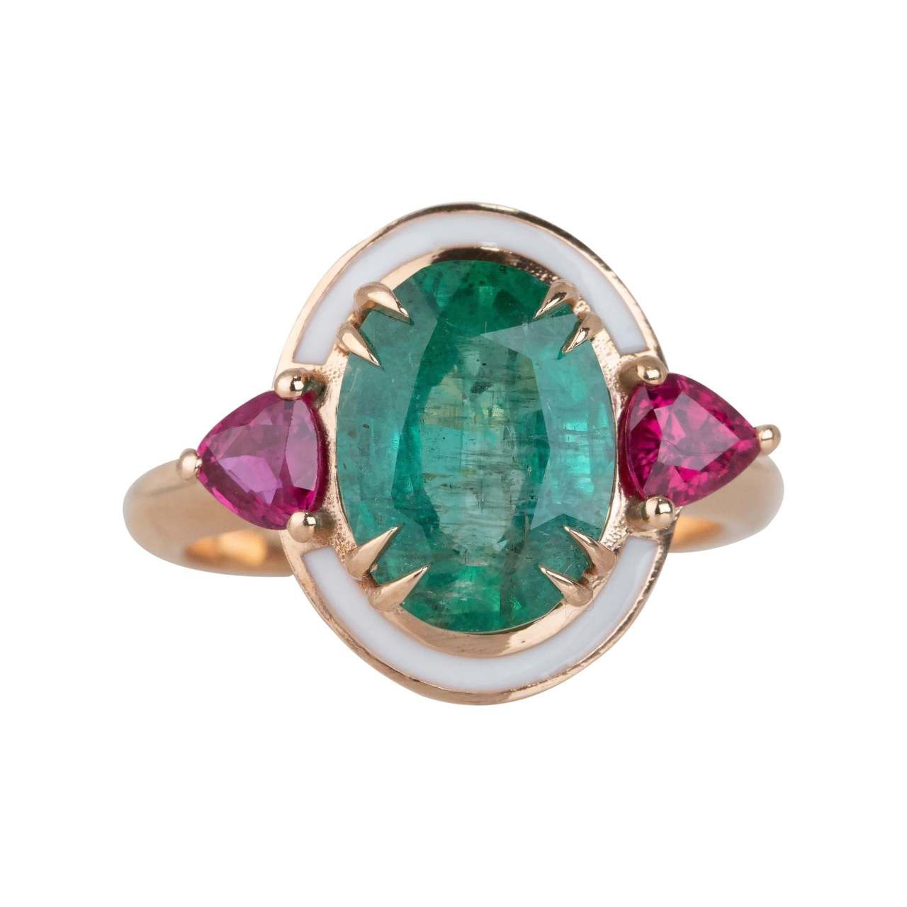 3,30 Karat Zümrüt ve Yakut Taşlı Art Deco Altın Yüzük, İstanbul Collection Ring