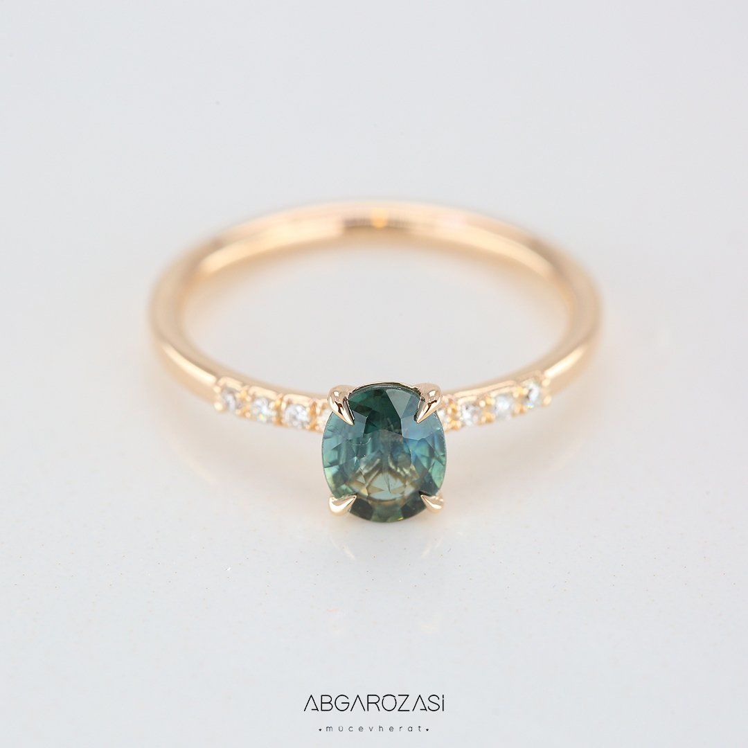 Rose Gold Petrol Green Sapphire Ring