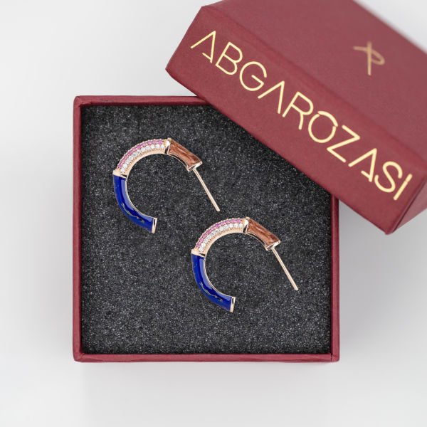 Pembe Safir ve Pırlanta Taşlı Art Deco Tasarım Altın Küpe, Bumble Colors Collection Earring