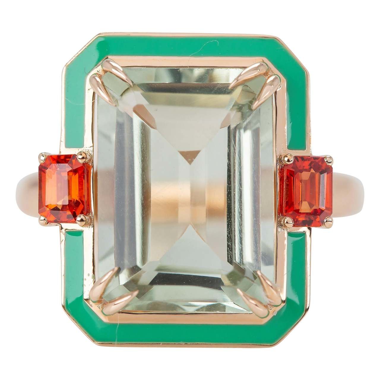 Green Ametist ve Safir Taşlı Art Deco Altın Yüzük, İstanbul Collection Ring