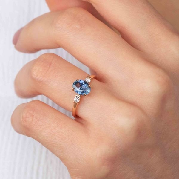 Diamond Petrol Blue Sapphire Ring