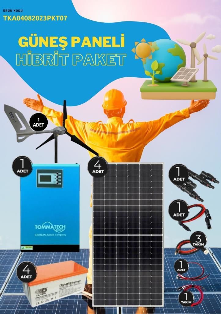 Güneş Enerjisi  Hibrit Paket 5Kva Mppt İnverter 450 watt Güneş Paneli 150 Amper Jel Akü İstabreeze 1000 W 48 V Rüzgar Türbini + Yerli Şarj Kontrol Cihazı