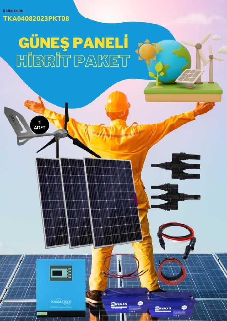 Güneş Enerjisi  Hibrit Paket 3 Kva Tam Sinüs İnverter 330 watt Güneş Paneli 150 Amper Jel Akü 1000 WATT 24 V Rüzgar Türbini + Yerli Şarj Kontrol Cihazı Rüzgar Türbini Set