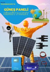 Güneş Enerjisi  Hibrit Paket 1 Kva Tam Sinüs İnverter 205 watt Güneş Paneli 150 Amper Jel Akü i-500 WATT 12V/24Volt Rüzgar Türbini + Hibrit Şarj Kontrol Cihazı