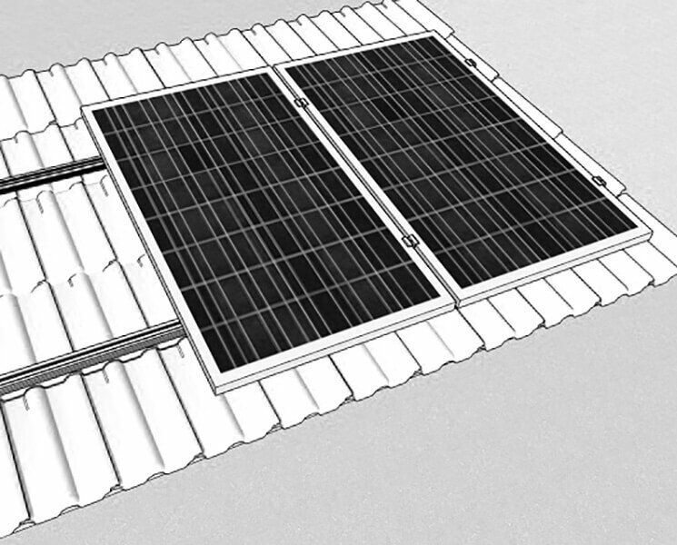 طقم تركيب سقف من نوع القرميد - عدد 2 من الألواح الشمسية بترتيب رأسي جاهز لمجموعة البناء