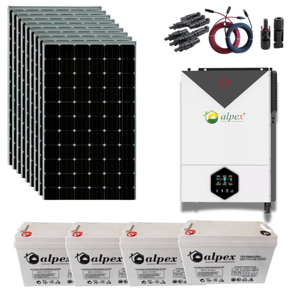 Teknovasyon Arge Güneş Enerjisi Bağ Evi Solar Paketi  Hybrit  inverter 6200 W 48V 410W Güneş Paneli 100 Ah Jel Akü