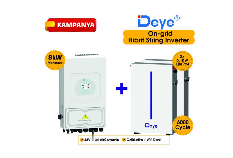 DEYE 8 KW On-Grid Hibrit Monofaze Paketi LV (48V)