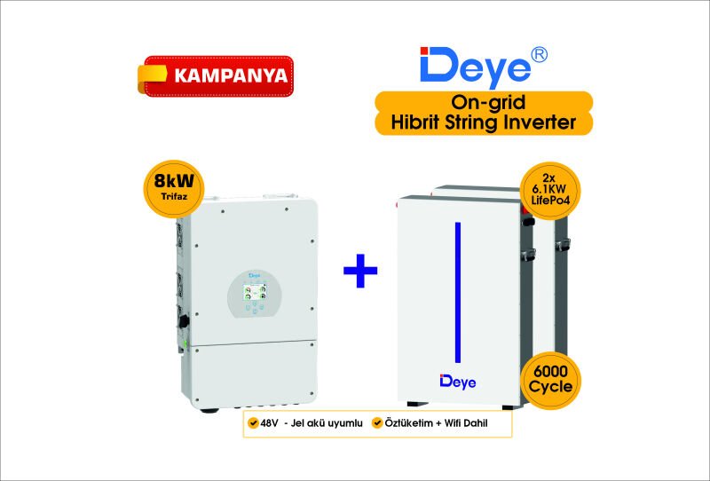 DEYE 8 KW On-Grid Hibrit Trifaz Paketi LV (48V)