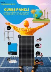 Güneş Enerjisi  Hibrit Paket 15kva  İnverter 455 watt  Güneş Paneli 48 Volt 50 Amper Lityum Akü  5000 Watt  Dikey Rüzgar Türbini