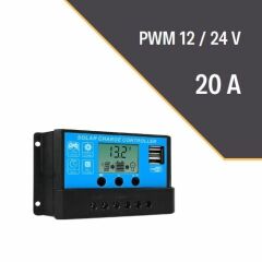 جوتا 20 أمبير 12 فولت / 24 فولت الشمسية جهاز التحكم في الشحن Pwm جهاز التحكم في الشحن