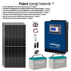 Teknovasyon Arge Güneş Enerjisi Bağ Evi Solar Paketi 3KVA İnverter 350W Güneş Paneli 100AH Jel Akü