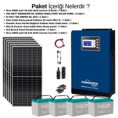 Teknovasyon Arge Güneş Enerjisi Bağ Evi Solar Paketi 5KVA İnverter 350W Güneş Paneli 100Ah Jel Akü