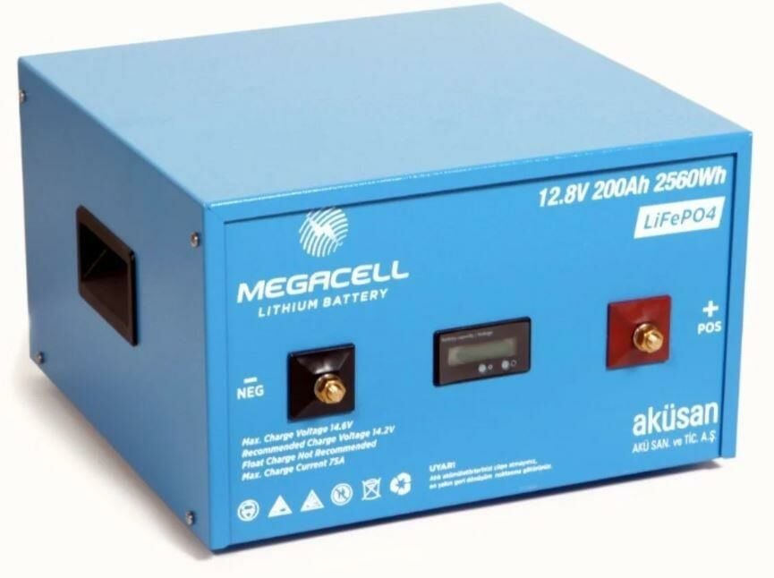 Megacell 12.8V 200Ah LiFePO4 Lityum Demir Fosfat Akü